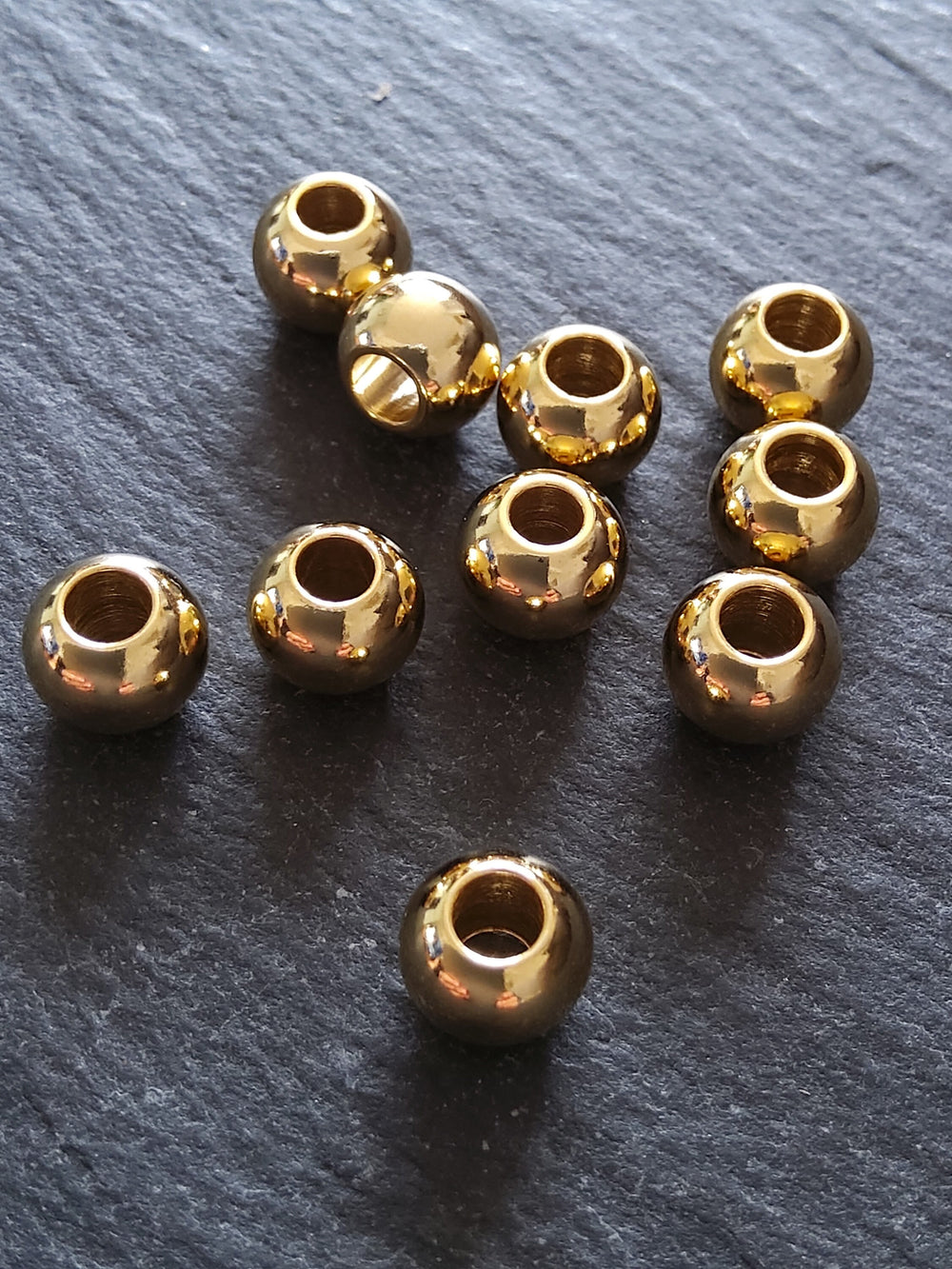 4 or 20 Genuine 18K Gold Plated Solid Stainless Steel 8mm Smooth Round Ball Spacer Beads 8x6.5mm with 3mm Hole - ContentedCatz