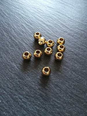4 or 20 Genuine 18K Gold Plated Solid Stainless Steel 8mm Smooth Round Ball Spacer Beads 8x6.5mm with 3mm Hole - ContentedCatz