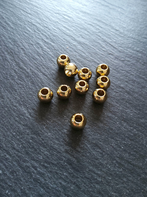 4 or 20 Genuine 18K Gold Plated Solid Stainless Steel 8mm Smooth Round Ball Spacer Beads 8x6.5mm with 3mm Hole - ContentedCatz