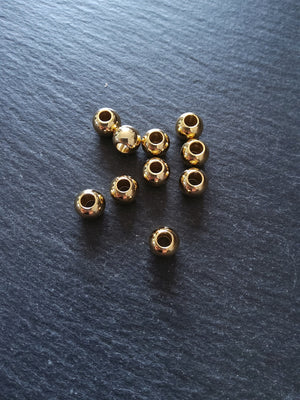 4 or 20 Genuine 18K Gold Plated Solid Stainless Steel 8mm Smooth Round Ball Spacer Beads 8x6.5mm with 3mm Hole - ContentedCatz