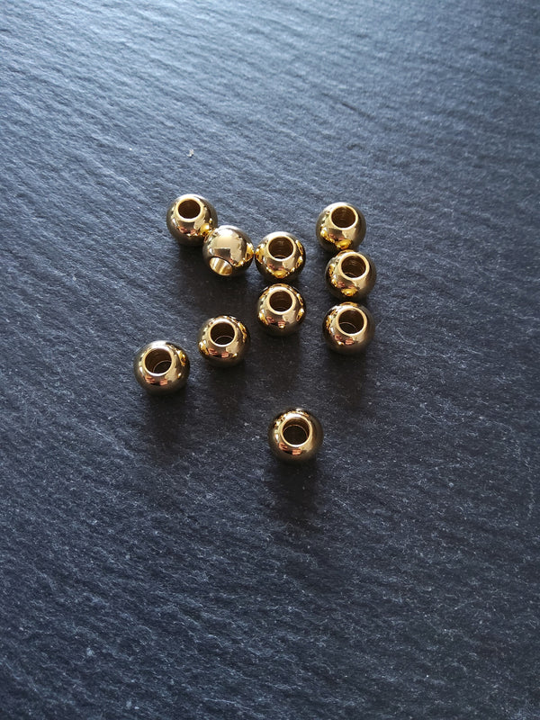 4 or 20 Genuine 18K Gold Plated Solid Stainless Steel 8mm Smooth Round Ball Spacer Beads 8x6.5mm with 3mm Hole - ContentedCatz