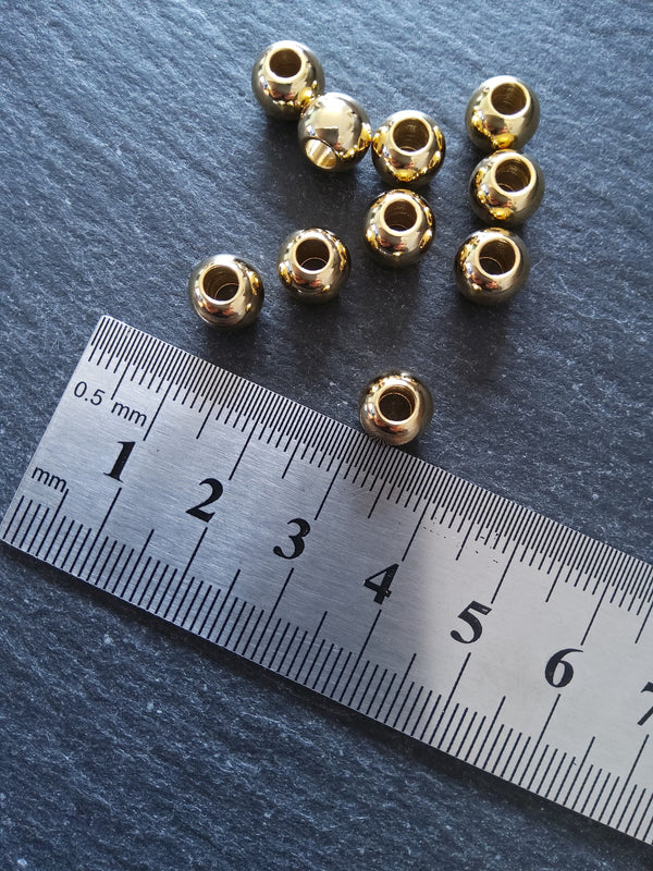 4 or 20 Genuine 18K Gold Plated Solid Stainless Steel 8mm Smooth Round Ball Spacer Beads 8x6.5mm with 3mm Hole - ContentedCatz