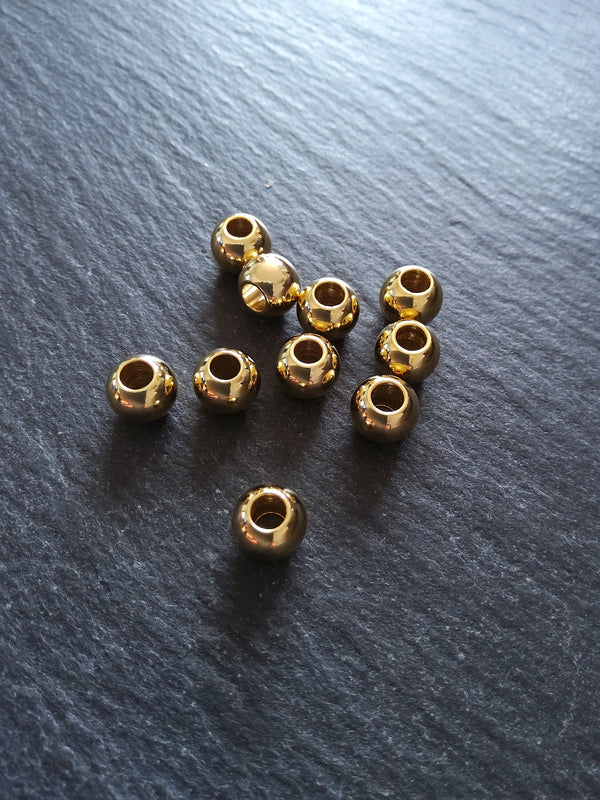 4 or 20 Genuine 18K Gold Plated Solid Stainless Steel 8mm Smooth Round Ball Spacer Beads 8x6.5mm with 3mm Hole - ContentedCatz