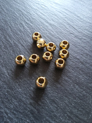 4 or 20 Genuine 18K Gold Plated Solid Stainless Steel 8mm Smooth Round Ball Spacer Beads 8x6.5mm with 3mm Hole - ContentedCatz