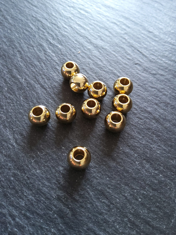 4 or 20 Genuine 18K Gold Plated Solid Stainless Steel 8mm Smooth Round Ball Spacer Beads 8x6.5mm with 3mm Hole - ContentedCatz