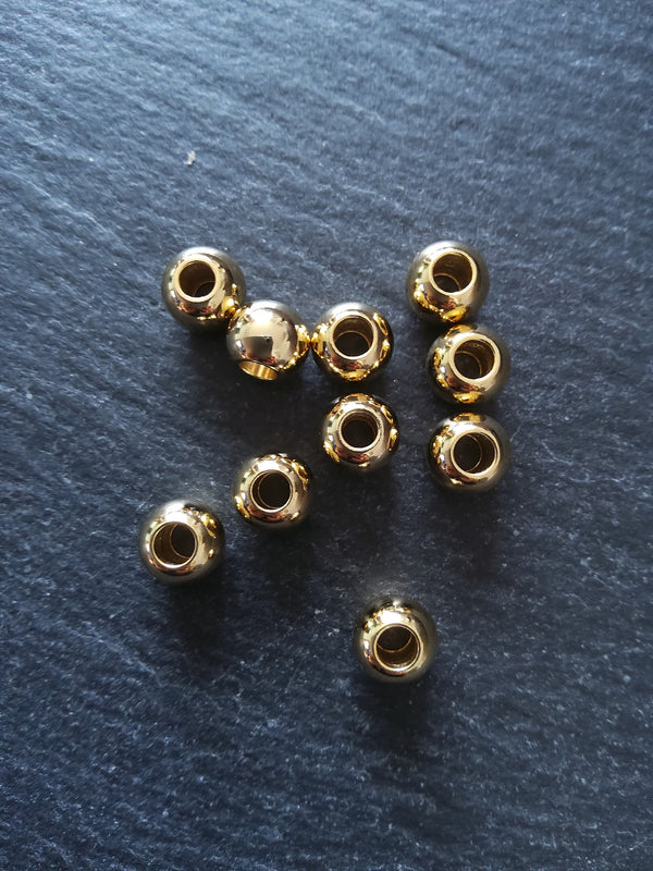 4 or 20 Genuine 18K Gold Plated Solid Stainless Steel 8mm Smooth Round Ball Spacer Beads 8x6.5mm with 3mm Hole - ContentedCatz