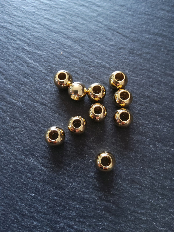 4 or 20 Genuine 18K Gold Plated Solid Stainless Steel 8mm Smooth Round Ball Spacer Beads 8x6.5mm with 3mm Hole - ContentedCatz