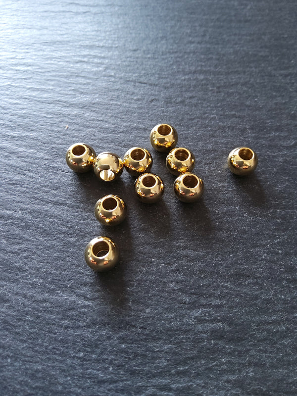 4 or 20 Genuine 18K Gold Plated Solid Stainless Steel 8mm Smooth Round Ball Spacer Beads 8x6.5mm with 3mm Hole - ContentedCatz