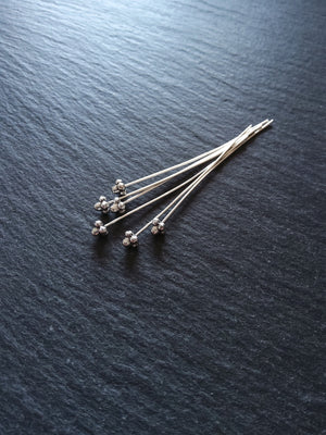 6 or 30 Antique Silver Tone Bali Style Ball Hat Headpins 52mm (2") Long 0.7mm (21 gauge) wide Inactive