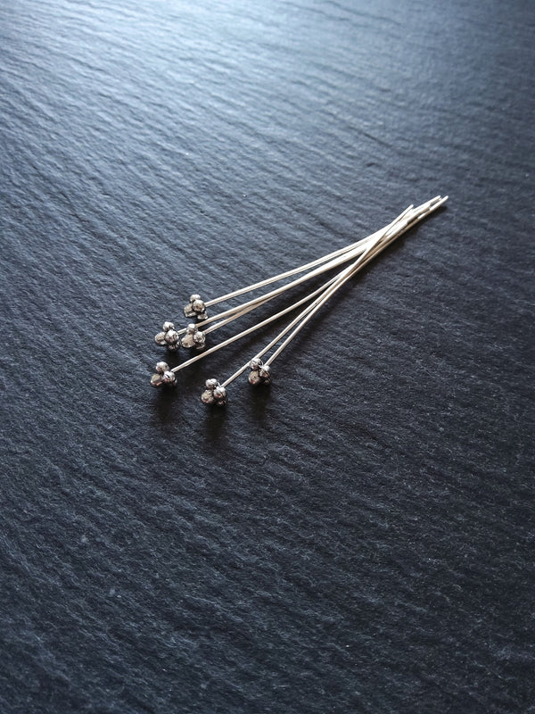 6 or 30 Antique Silver Tone Bali Style Ball Hat Headpins 52mm (2") Long 0.7mm (21 gauge) wide Inactive