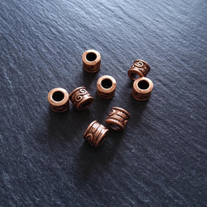 10 or 50 Copper Tone Alloy 9mm Column Spacer Beads Scroll Design 9x7mm Large Hole: 5mm