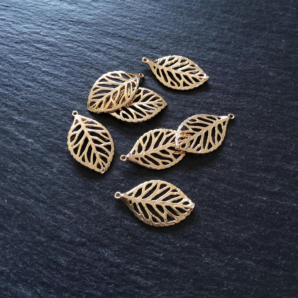Real 18K Gold Plated Brass Leaf Charms 23x13mm