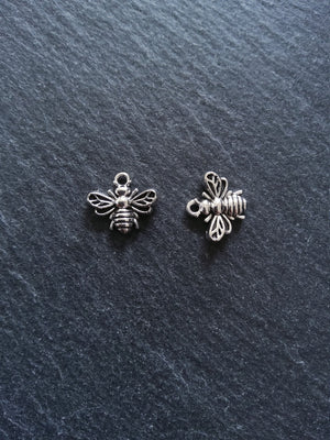 10 or 50 Little Antique Silver Tone Bee Charms 13x11mm