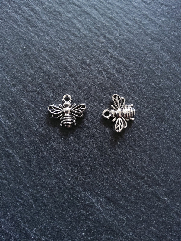 10 or 50 Little Antique Silver Tone Bee Charms 13x11mm
