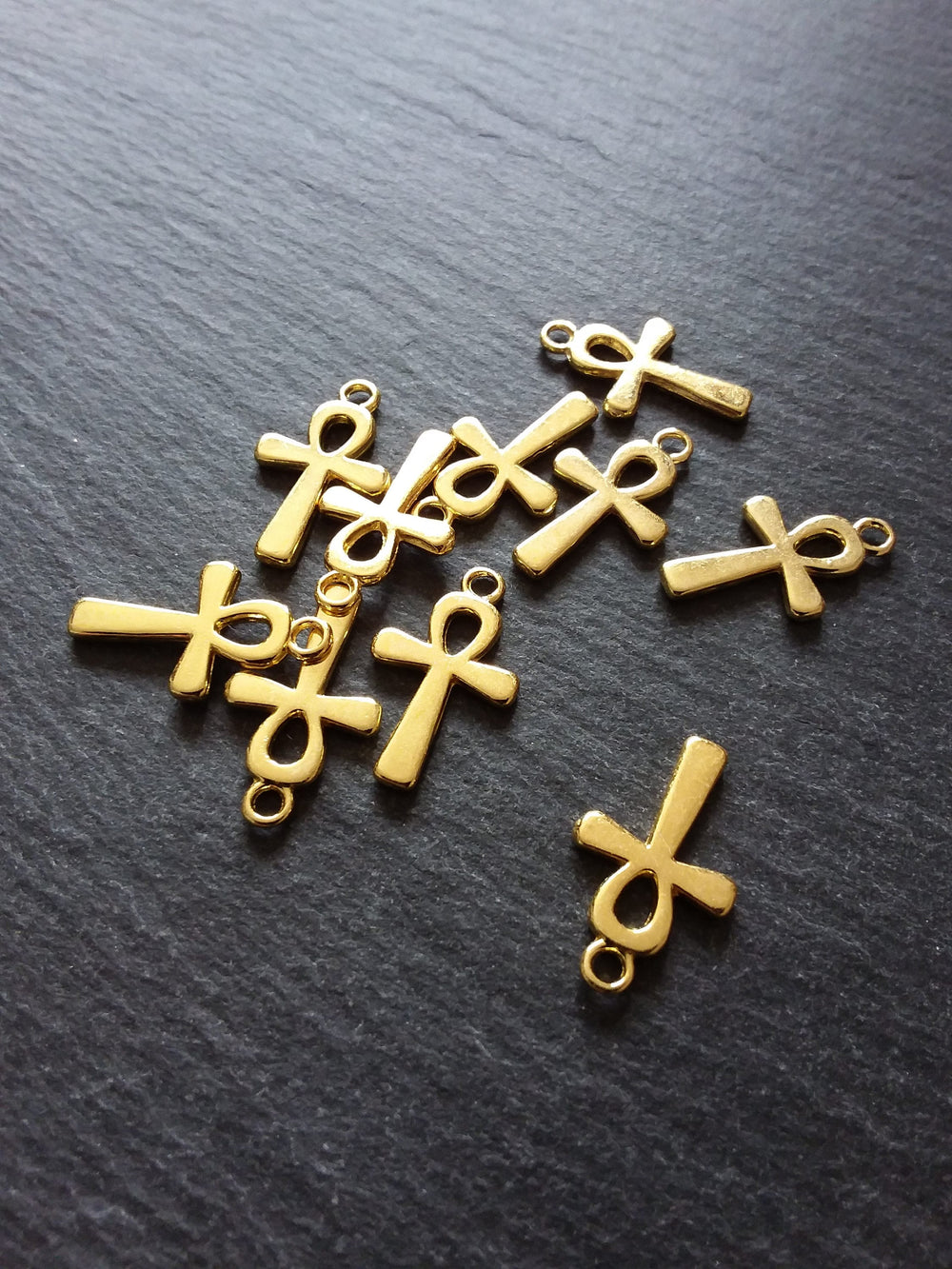 10 or 50 Ankh Charms Gold Plated Ancient Egyptian Small Plain 22x13mm