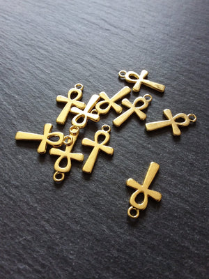 10 or 50 Ankh Charms Gold Plated Ancient Egyptian Small Plain 22x13mm