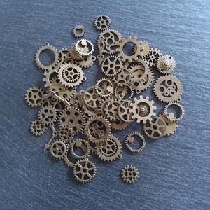 The Antique Bronze Steampunk Collection - 100g of Clock Cog Gear Charms