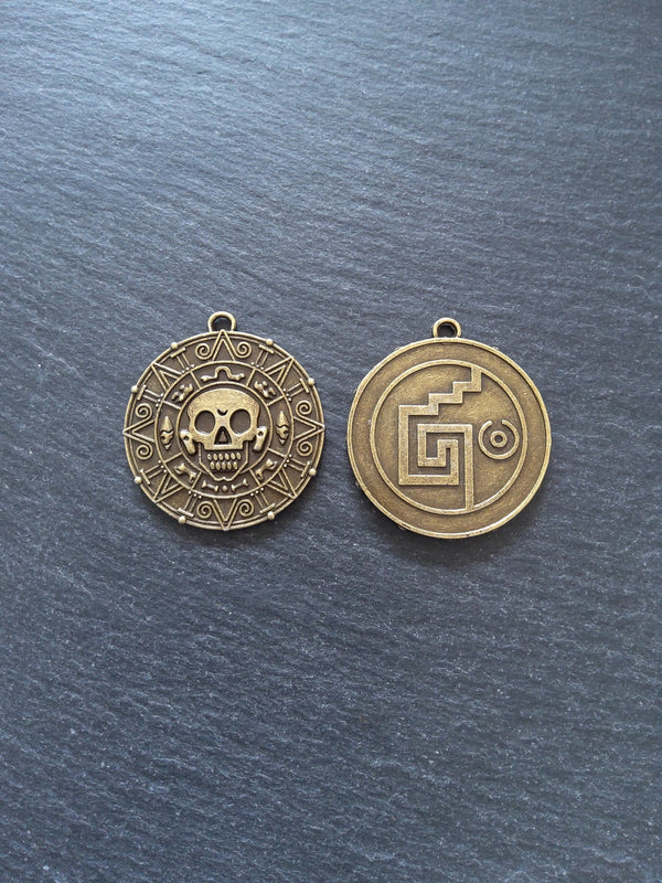 1 or 5 Aztec Skull Coin Treasure Pendants Antique Bronze Tone Alloy 43x39x2.5mm