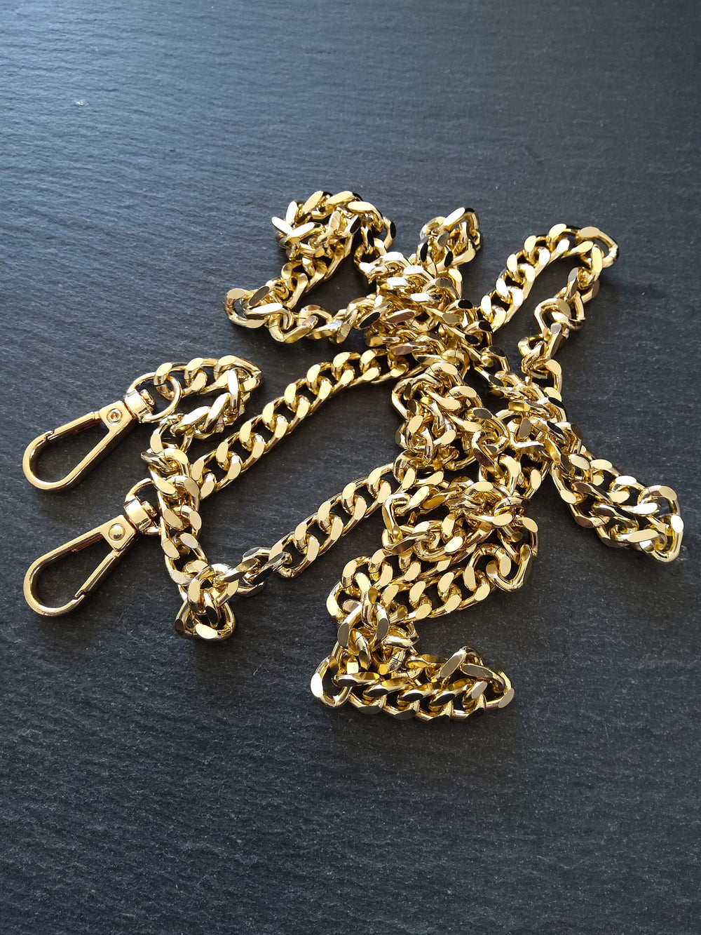 Lightweight Gold Tone Aluminium Chain Bag Strap with Clasps 63 inches (160cm) Long. 7mm Wide