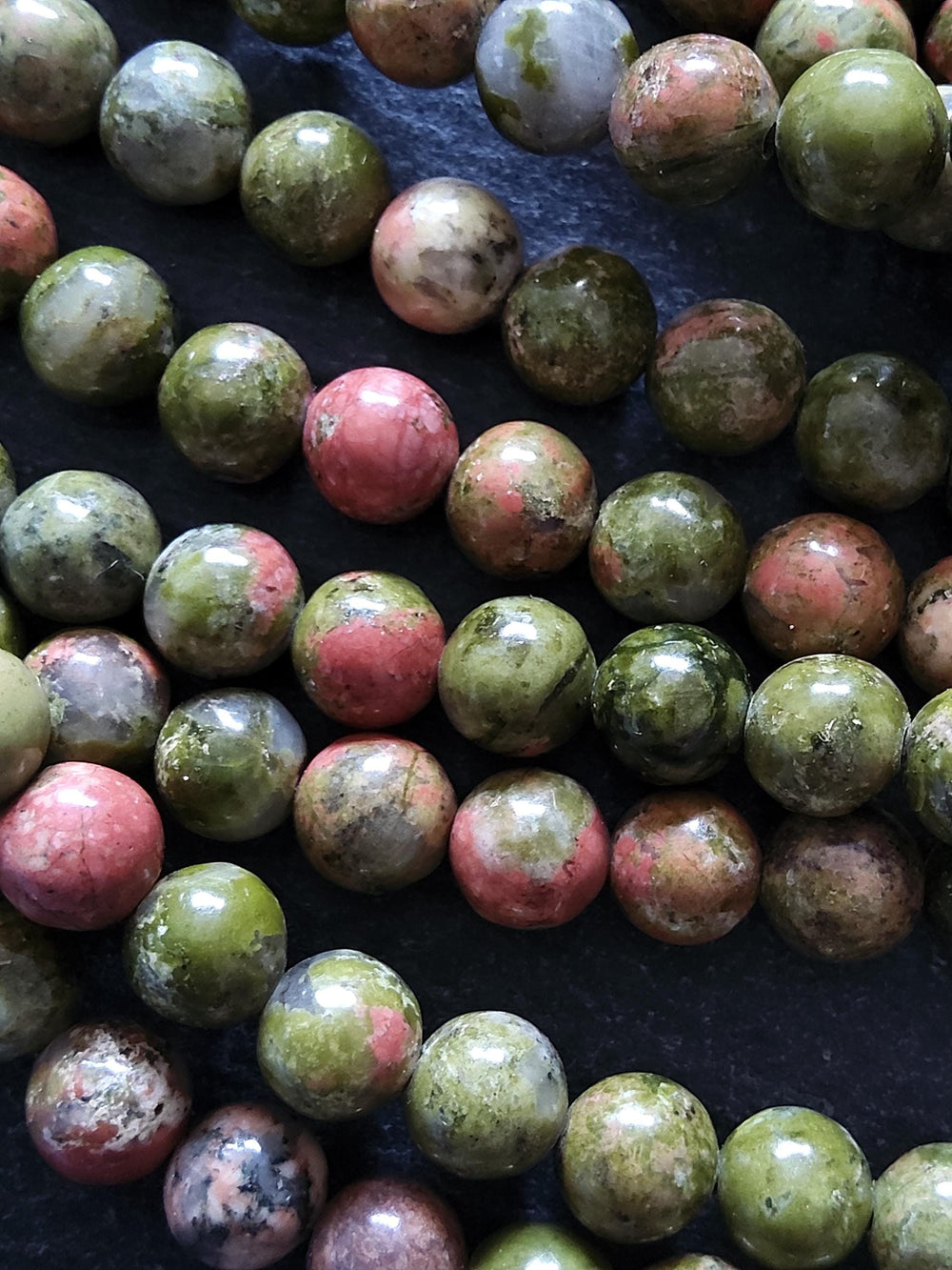 6.5mm Unakite Natural Undyed Green & Pink Round Gemstone Beads Full 15.7 inch Strand