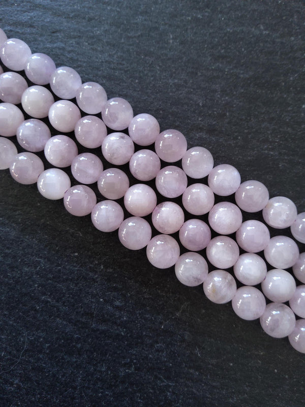 7mm Kunzite Grade AB Natural Pale Lilac Gemstone Beads Undyed Round Full 15 inch Strand