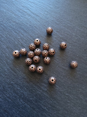 10 or 50 Antique Copper Tone 8mm Patterned Ball Beads Nickel FREE