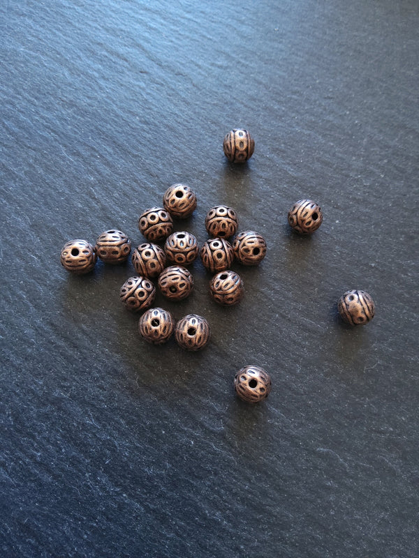 10 or 50 Antique Copper Tone 8mm Patterned Ball Beads Nickel FREE
