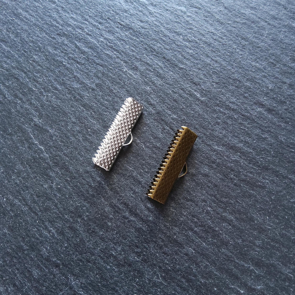 22mm (7/8") Wide Ribbon Crimp Ends 22x8mm Findings Crimps in Bright Silver or Antique Bronze Tone