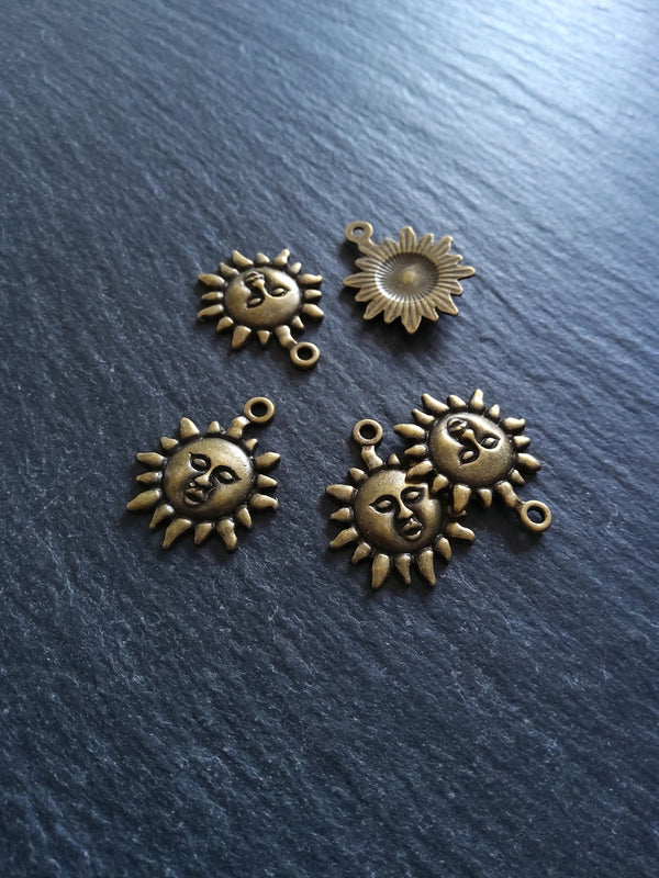 10 or 50 Sun Face Charms Antique Bronze Tone 23x19mm
