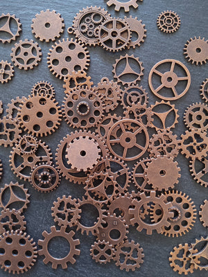 The Antique Copper Steampunk Collection - 100g of Clock Cog Gear Charms (approx. 175 charms)