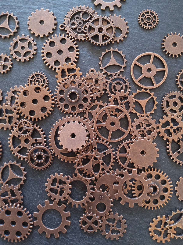 The Antique Copper Steampunk Collection - 100g of Clock Cog Gear Charms (approx. 175 charms)