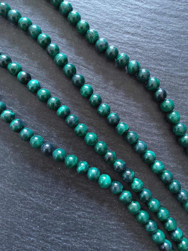 6mm Natural Malachite Grade AB Undyed Round Polished Dark Green Gemstone Beads Full 15.5 inch Strand