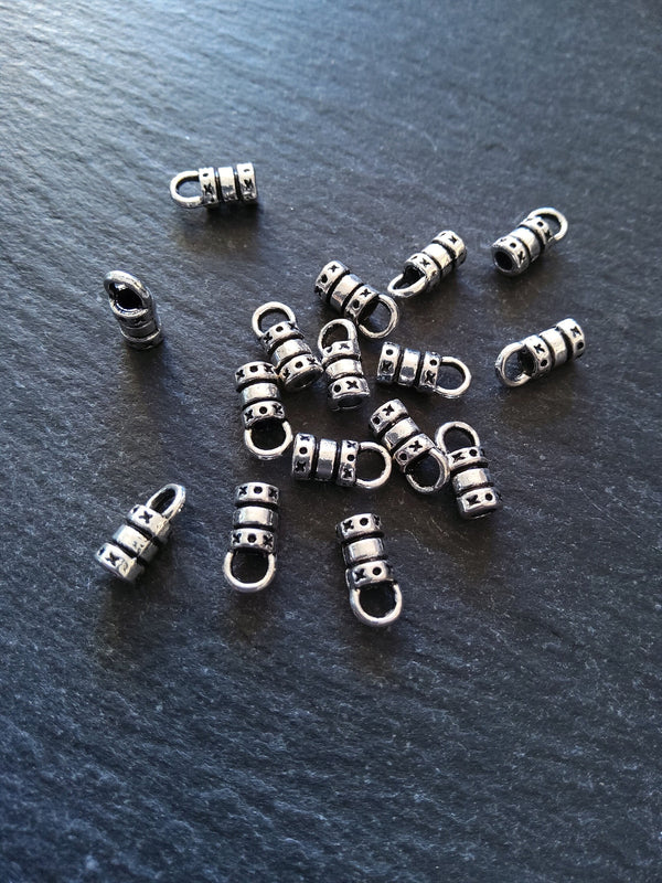 50 Antique Silver End Caps for 2mm Cord 10x5x4mm (2.5mm internal diameter)