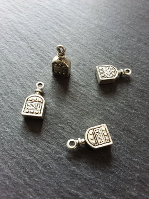 4 or 20 Whiskey Bottle Charms 3D Antique Silver Tone Alloy 18x9x4mm