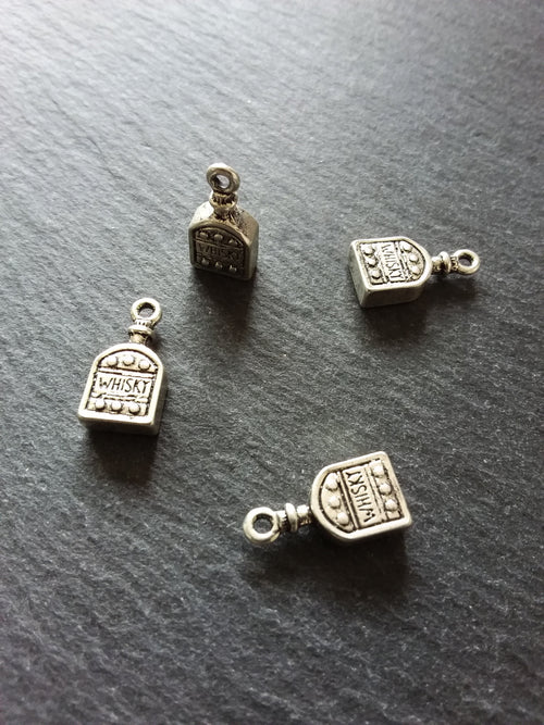 4 or 20 Whiskey Bottle Charms 3D Antique Silver Tone Alloy 18x9x4mm