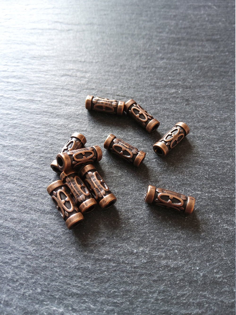 20 or 100 Antique Copper Tone Tube Column Beads 13x5mm. Nickel FREE Inactive
