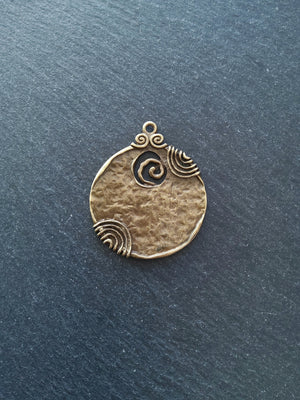 2 or 10 Large Round Boho Style Antique Bronze Alloy Pendant Swirl Pattern 52x45mm