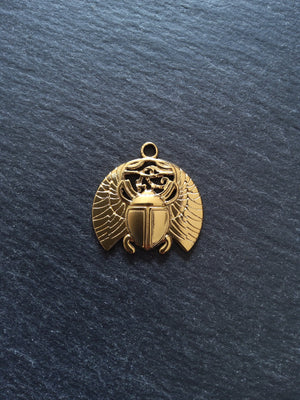 1 or 5 Egyptian Scarab Beatle Charms Real Gold Plated Stainless Steel 25x25x2mm