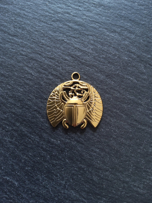 1 or 5 Egyptian Scarab Beatle Charms Real Gold Plated Stainless Steel 25x25x2mm