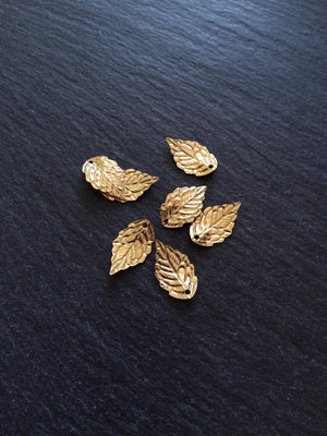 6 or 30 Golden Stainless Steel Leaf Charms 17x10x2.5mm