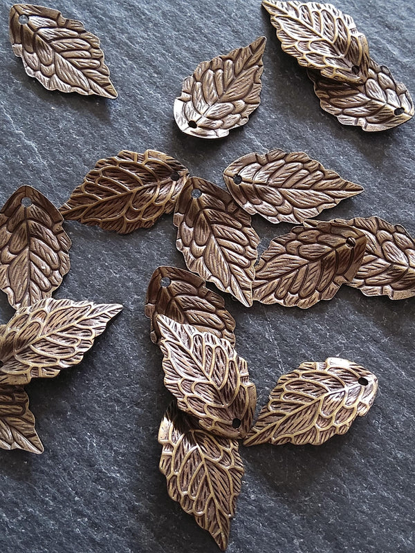 10 or 50 Antique Bronze One Brass Leaf Charms 18x10x1mm