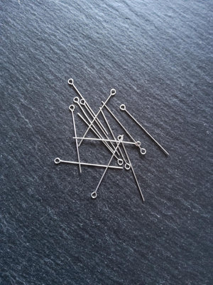 Solid 925 Sterling Silver EYE Pins 35mm Long 0.5mm Wide (24 gauge) Inactive