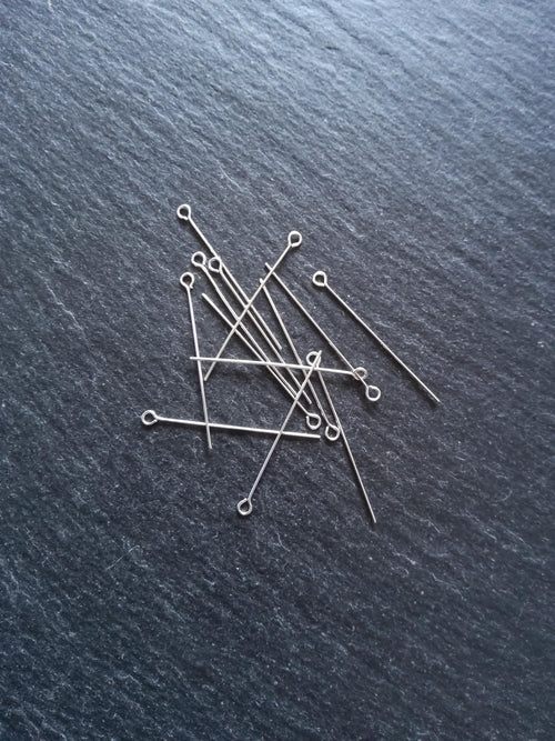 Solid 925 Sterling Silver EYE Pins 35mm Long 0.5mm Wide (24 gauge) Inactive