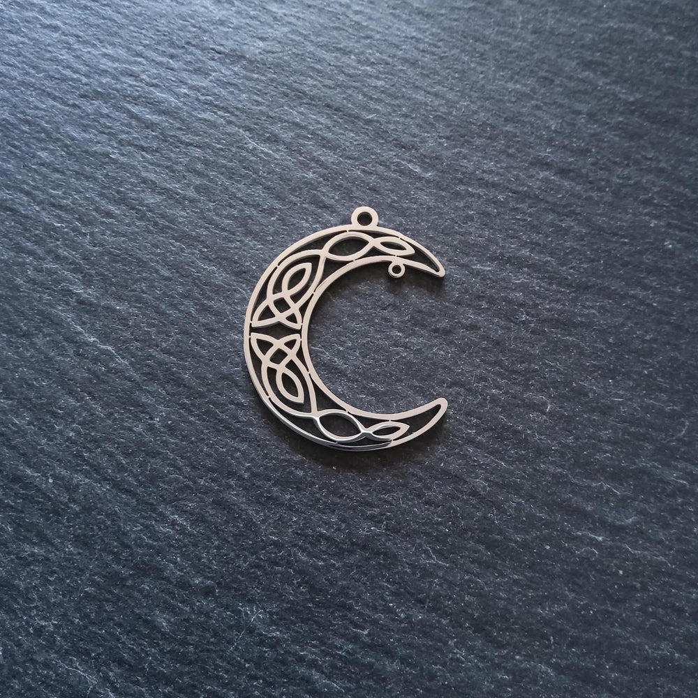 Celtic Knot Crescent Moon Connector Pendant Stainless Steel 34x28x1mm