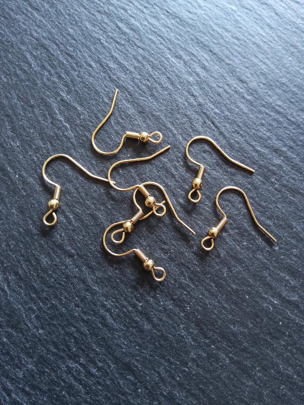 10 or 50 Genuine 18K Yellow Gold Plated Steel Earring Hooks 20x20mm - ContentedCatz