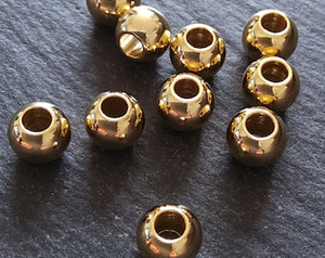 4 or 20 Genuine 18K Gold Plated Solid Stainless Steel 8mm Smooth Round Ball Spacer Beads 8x6.5mm with 3mm Hole - ContentedCatz
