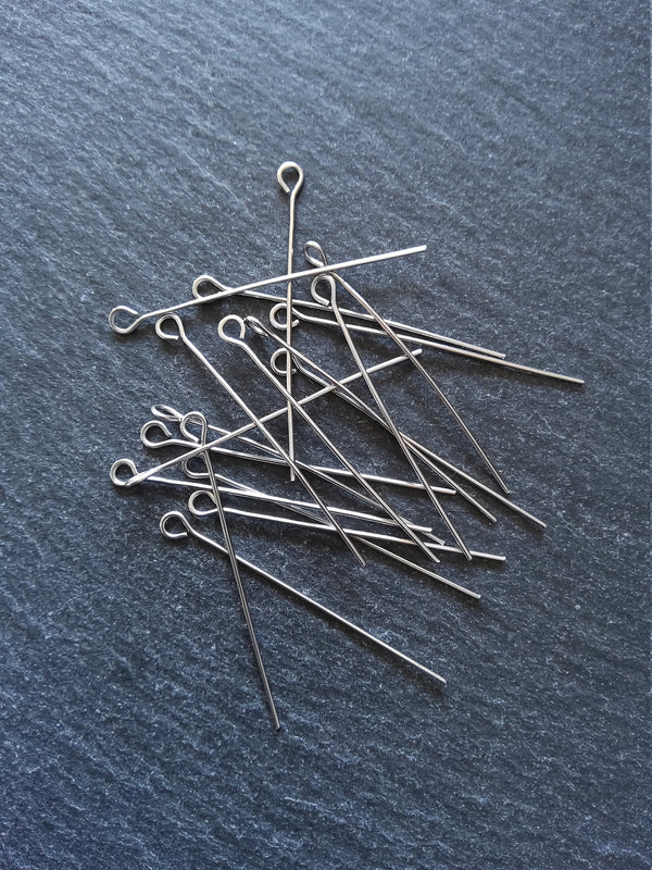 60 or 300 Stainless Steel Eye Pins 40mm Long, 0.7mm wide (21 gauge) - ContentedCatz
