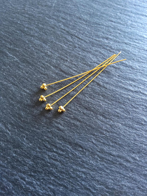 1 or 5 Triangle Ball Headpins Genuine 22K Gold Plated Vermeil Sterling Silver 0.5mm (24 gauge) 55mm long - ContentedCatz