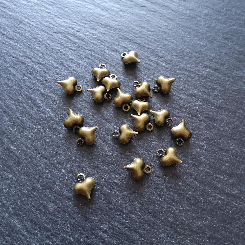 20 or 100 Little Hollow Heart Charms Antique Bronze Tone Brass 10x8x3.3mm - ContentedCatz