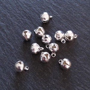 20 or 100 Bright Silver 8mm Brass Bells Bell Charms 10x8mm - ContentedCatz